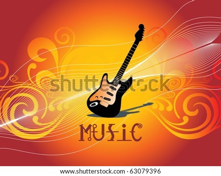creative floral pattern and wave background with isolated guitar