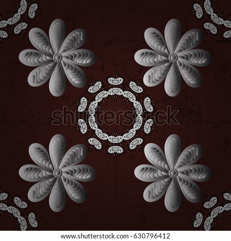 White seamless pattern on brown background with white floral elements. White color seamless illustration. For your design, wallpaper. Vector geometric background.