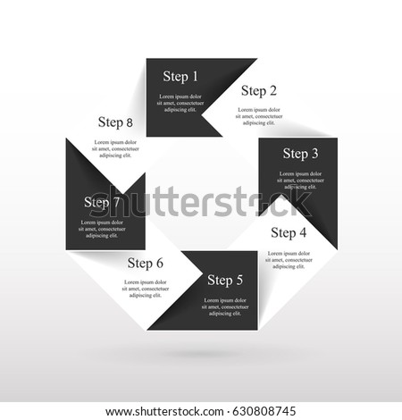 Infographics step by step. Universal abstract element of chart, graph, diagram with 8 steps, options, parts, processes. Black and white vector business template for presentation and training.