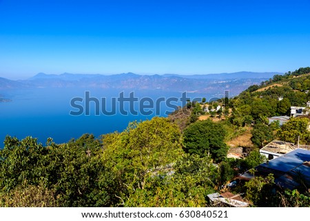 Beautiful landscape of lake Atitlan and volcanos in the highlands of Guatemala