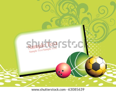 abstract green floral background with basketball, football and bowling ball