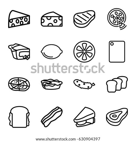 Slice icons set. set of 16 slice outline icons such as beef, cheese, sandwich, cucumber, pizza, pie, lemon, bacon, bread