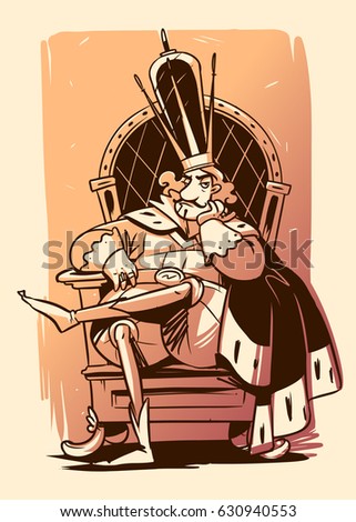 The Bored King. Cartoon illustration