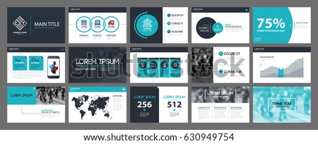 Presentation templates with infographics elements. Useful for annual reports and web design.