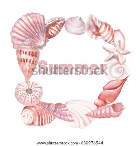 Watercolor shell frame, summer