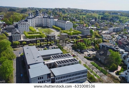 Aerial View Schloss Bensberg and public surroundings in Berglisch Gladbach Germany 