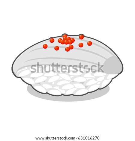 Yummy nigiri ika sushi with squid and red caviar. Vector illustration isolated on a white background.