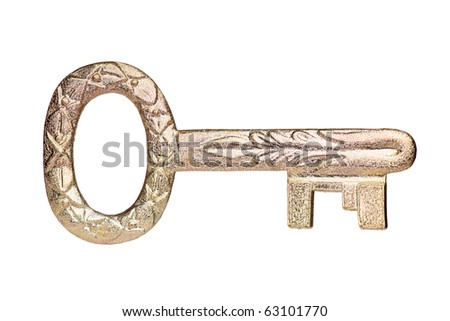 A view of an old style key isolated against white background