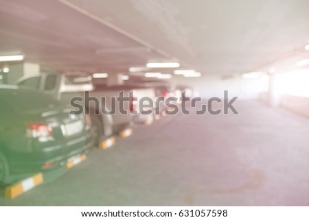 Car parking lot blur background with Lens Flare,Abstract Blurred