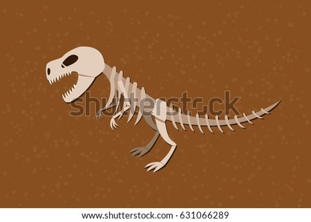 Dinosaur skeleton on ground, vector design