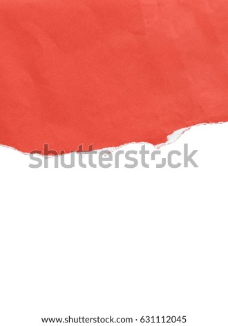 Ripped red paper on white, copy space.