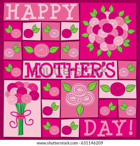 Funky roses Mother's Day card in vector format.