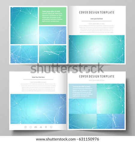 Business templates for square design bi fold brochure, flyer. Leaflet cover, vector layout. Chemistry pattern, connecting lines and dots, molecule structure, medical DNA research. Medicine concept.