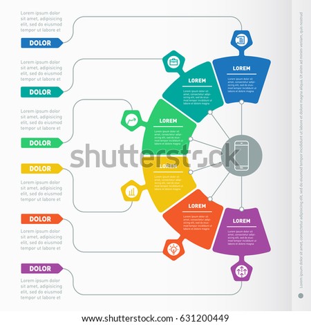Business presentation concept with 6 options. Web Template of a info chart, diagram. Vector infographic of technology or education process. Part of the report with icons set.
