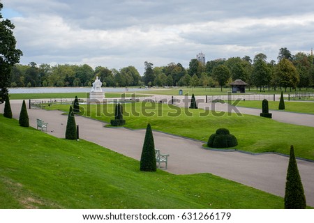 United kingdom, London, Hyde park, green fields and lake Royalty-Free Stock Photo #631266179