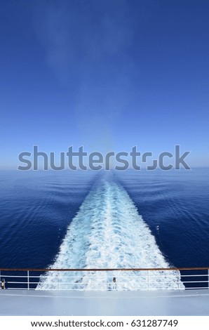  Cruise ship track on the ocean (Mediterranean Sea) with very blue sky