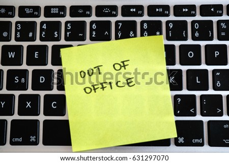 Vacation needed. Holiday office message on laptop. Out of office. Royalty-Free Stock Photo #631297070