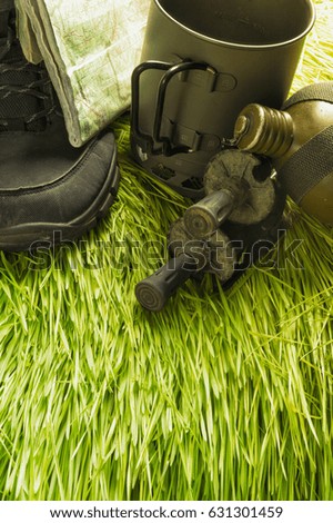 Grass and a set of things for hiking