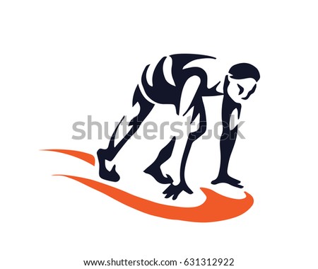 Modern Passionate Runner Silhouette In Action Logo - Flaming Powerful Start Position
