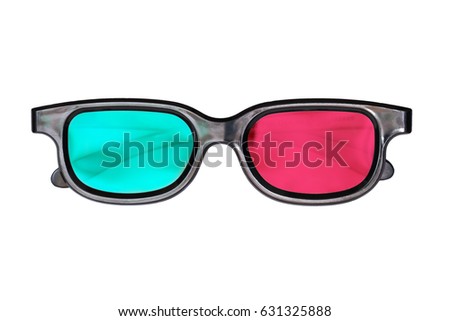 Isolate, anaglyph glasses for viewing 3D movies on a white background