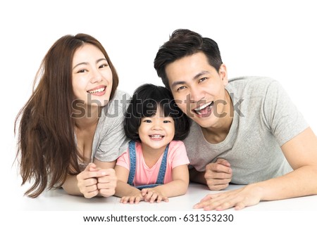 happy family with little girl  playing on the floor