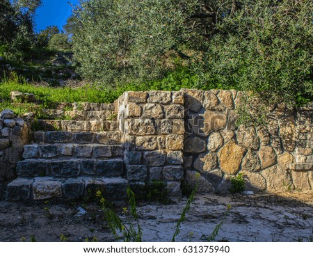 stones stairs and wall
