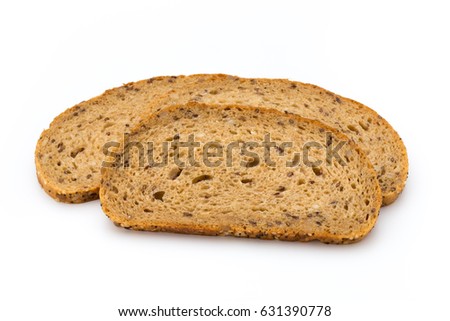 Rye bread slice isolated on white background.
