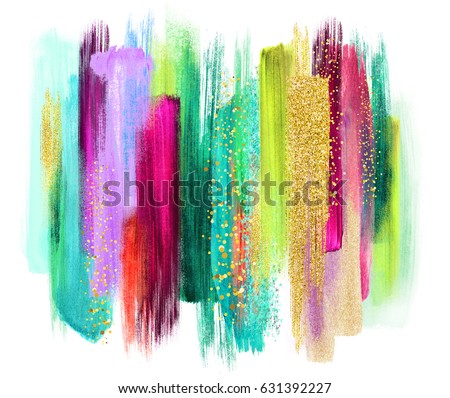 abstract watercolor brush strokes isolated on white, creative illustration, artistic color palette, grungy smear, emerald green fuchsia gold, boho fashion, ethnic background