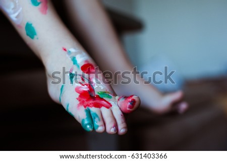 Colored kids feet and toes.

