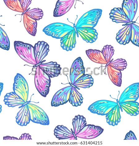 Seamless pattern of colorful butterfly on a white background.