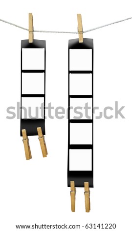 Printed medium format film strips, isolated on white background, empty frames, free picture or copy space