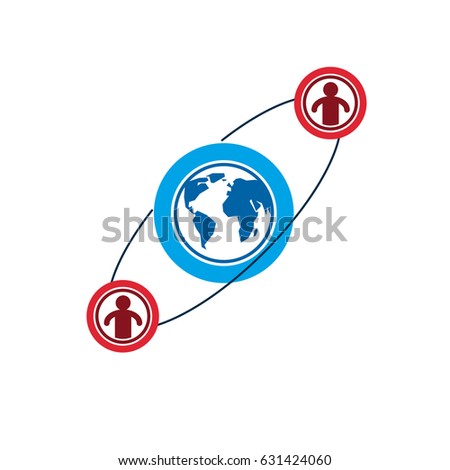 Mankind and Person conceptual logo, unique vector symbol created with different icons. System and social Matrix sign. Person and world interacts with each other. System and social Matrix sign.