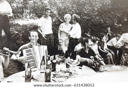 USSR, WESTERN UKRAINE, DOLISHNEE VILLAGE - CIRCA 1970: Vintage photo of folk festival