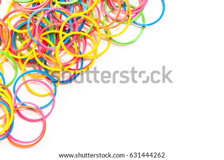 Top view of colorful rubber bands isolated on white, Elastic bands on a white