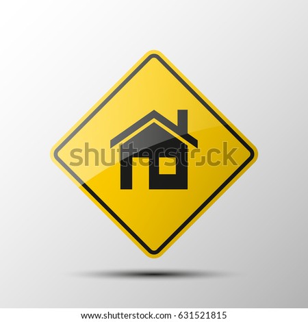 yellow diamond road sign with a black border and an image home or house Icon on white background. Illustration. Back home icon