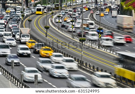 Controlled-access highway in Istanbul during rush hour.
 Royalty-Free Stock Photo #631524995