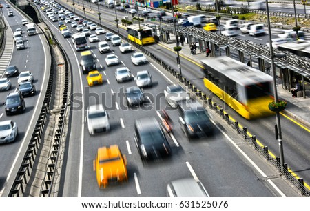 Controlled-access highway in Istanbul during rush hour.
 Royalty-Free Stock Photo #631525076