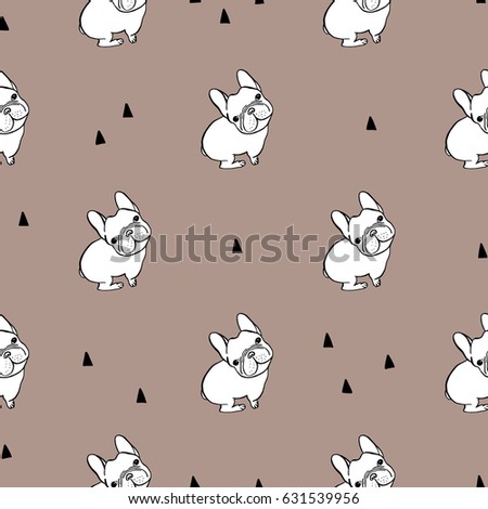 Seamless pattern with french bulldog on brown background