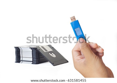 Flash drive versus Floppy diskette. Change in technology.