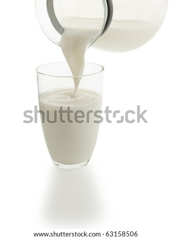 Pouring a glass of milk,isolated on white background