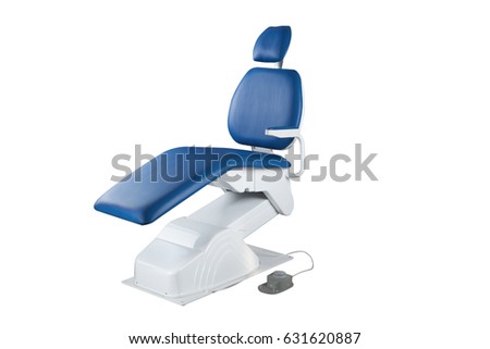 Dentist chair and equipment on a white background. Front view photo. For web and design use. Royalty-Free Stock Photo #631620887