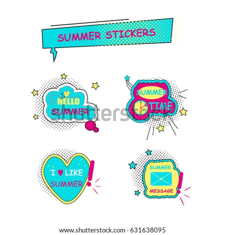Collection of for halftone summer stickers, badges with text, labels. Pop art object on a white background. Vector illustration.