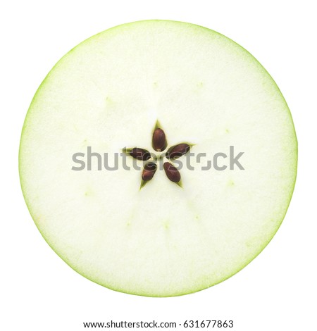 the cut apple in half, slice, isolated on white background, clipping path