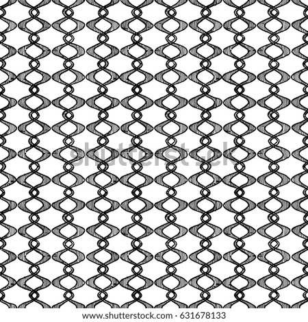 Vintage seamless pattern with wavy stripes. Vector illustration in ink hand drawn style. Repeating black and white background.