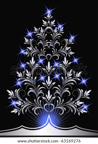 Christmas silver fur-tree with blue stars