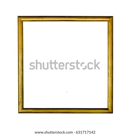 Vintage gold colour wooden photo frame isolated on white background