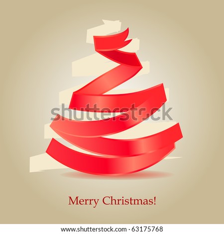 Christmas tree made of red silk ribbon