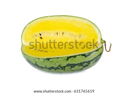 portion cut yellow watermelon on white background