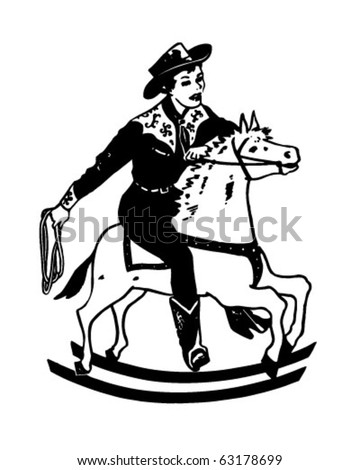 Boy On Rocking Horse - Retro Clipart Illustration