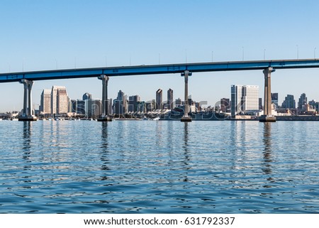Downtown San Diego, California, as seen through the San Diego-Coronado Bay Bridge.  